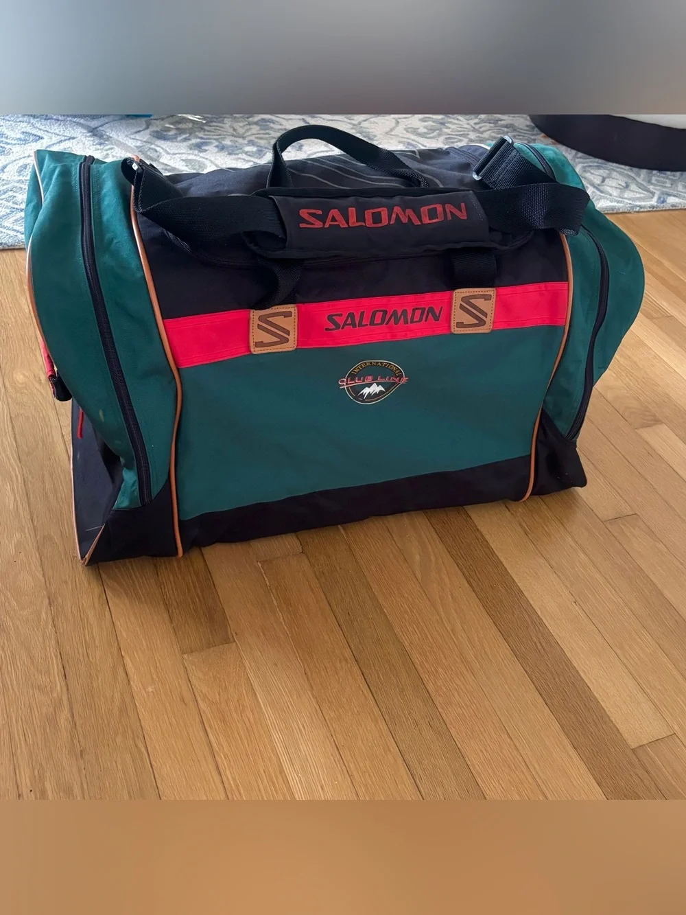 Vintage 90s Salomon Duffle Bag Green Black Club Line Streetwear Luggage